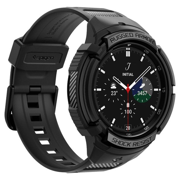 Spigen Rugged Armor Pro – dirželis + dėklas, skirtas Samsung Galaxy Watch 6 Classic 47 mm (juodas)