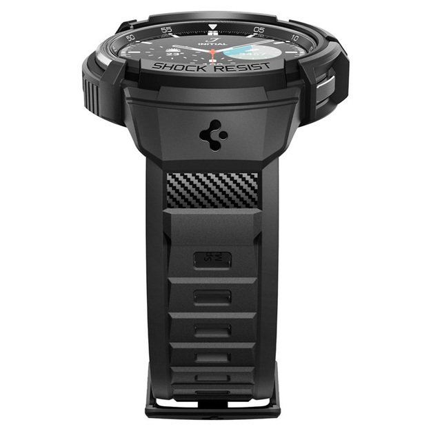 Spigen Rugged Armor Pro – dirželis + dėklas, skirtas Samsung Galaxy Watch 6 Classic 47 mm (juodas)