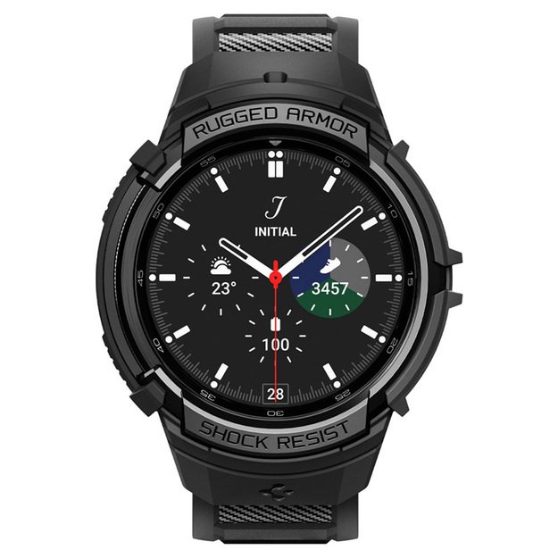 Spigen Rugged Armor Pro – dirželis + dėklas, skirtas Samsung Galaxy Watch 6 Classic 47 mm (juodas)