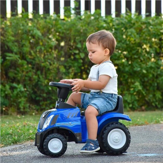 Baby Mix New Holland mėlynas traktorius su traktoriumi ir įrankiais