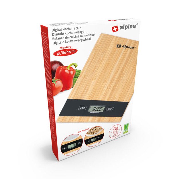Alpina - Skaitmeninės bambukinės virtuvės svarstyklės 5 kg 5 Alpina - Skaitmeninės bambukinės virtuvės svarstyklės 5 kg 5