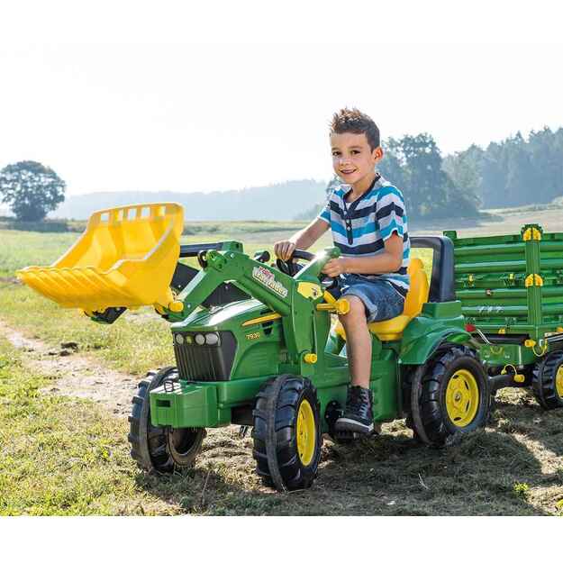 Pedalinis traktoriaus krautuvas Rolly Toys John Deere Farmtrac žalias