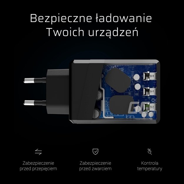 3 prievadų įkroviklis GC ChargeSource3 3xUSB 30W su greitu įkrovimu Ultra Charge i Smart Charge
