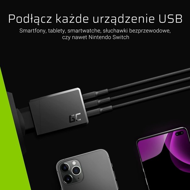 3 prievadų įkroviklis GC ChargeSource3 3xUSB 30W su greitu įkrovimu Ultra Charge i Smart Charge