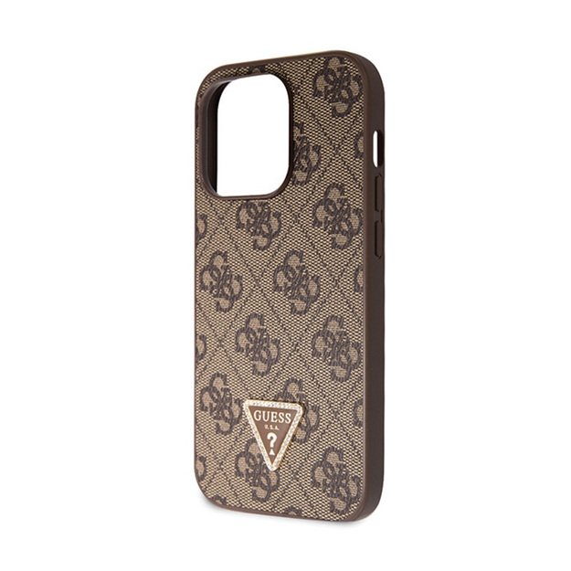 Guess Crossbody 4G metalinis logotipas – iPhone 15 Pro Max dėklas (rudas)