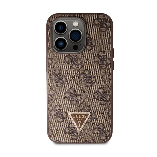 Guess Crossbody 4G metalinis logotipas – iPhone 15 Pro Max dėklas (rudas)