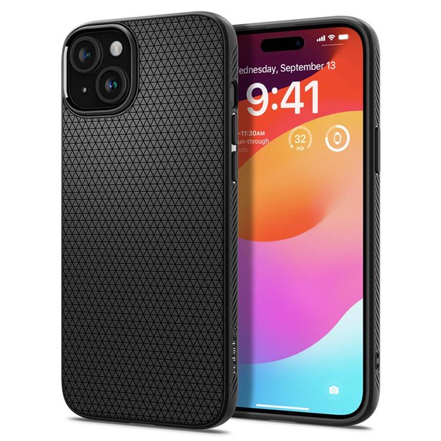 Spigen Liquid Air – dėklas, skirtas iPhone 15 (matinė juoda)