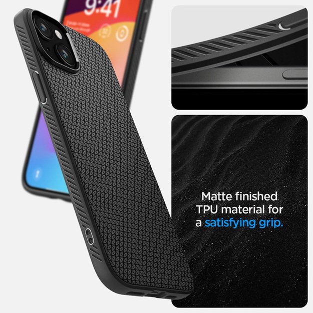 Spigen Liquid Air – dėklas, skirtas iPhone 15 (matinė juoda)