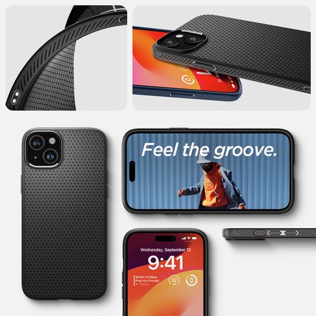 Spigen Liquid Air – dėklas, skirtas iPhone 15 (matinė juoda)