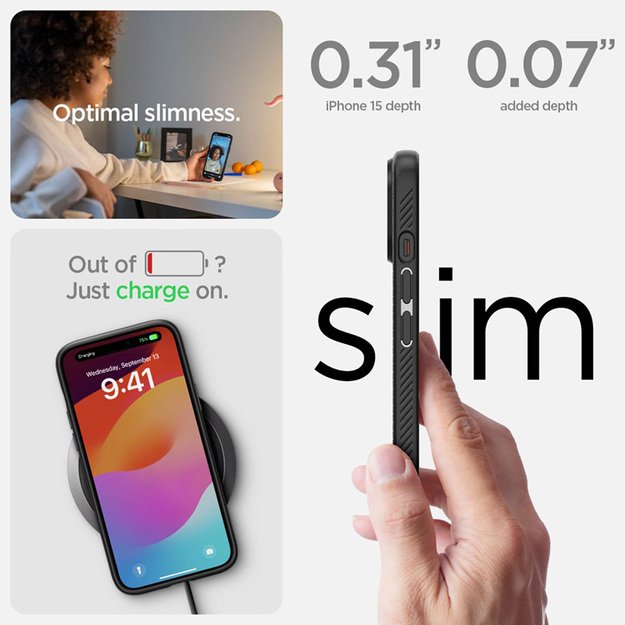 Spigen Liquid Air – dėklas, skirtas iPhone 15 (matinė juoda)