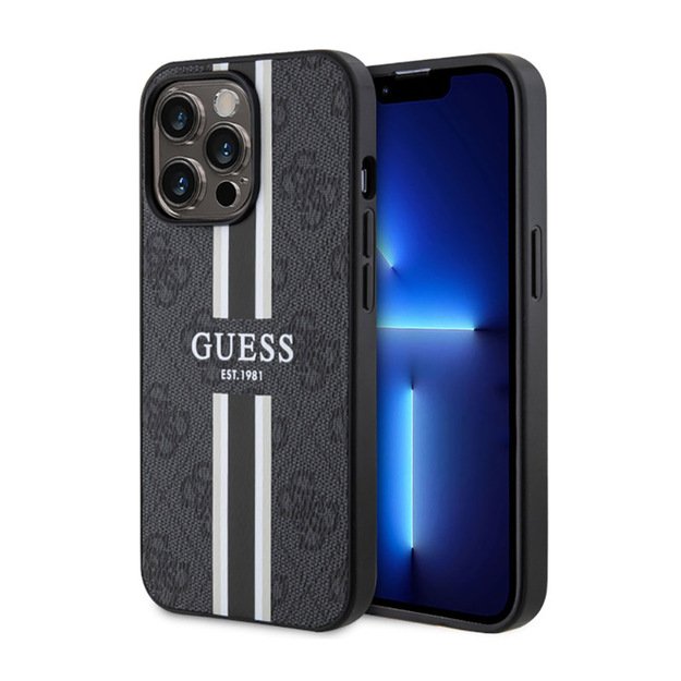 Guess 4G Printed Stripes MagSafe – dėklas, skirtas iPhone 13 Pro (juodas)