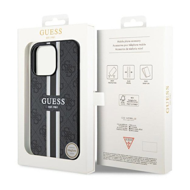 Guess 4G Printed Stripes MagSafe – dėklas, skirtas iPhone 13 Pro (juodas)