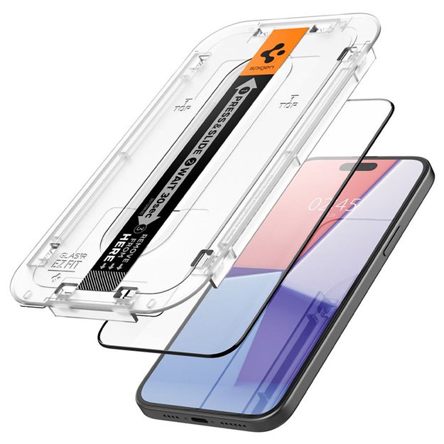 Spigen GLAS.TR EZ FIT FC – grūdintas stiklas, skirtas iPhone 15 Plus (juodas rėmelis)