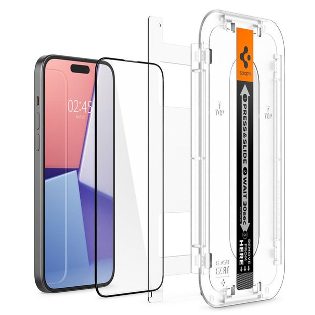 Spigen GLAS.TR EZ FIT FC – grūdintas stiklas, skirtas iPhone 15 Plus (juodas rėmelis)