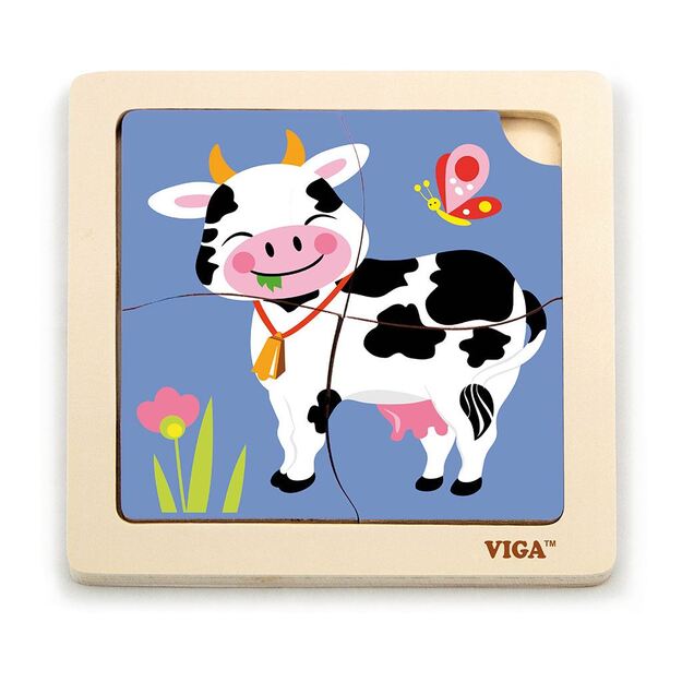 Medinė dėlionė vaikams Viga 4 vnt. Karvė