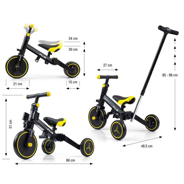 Milly Mally Optimus Plus 4in1 triratis su juoda kreipiančiąja juosta