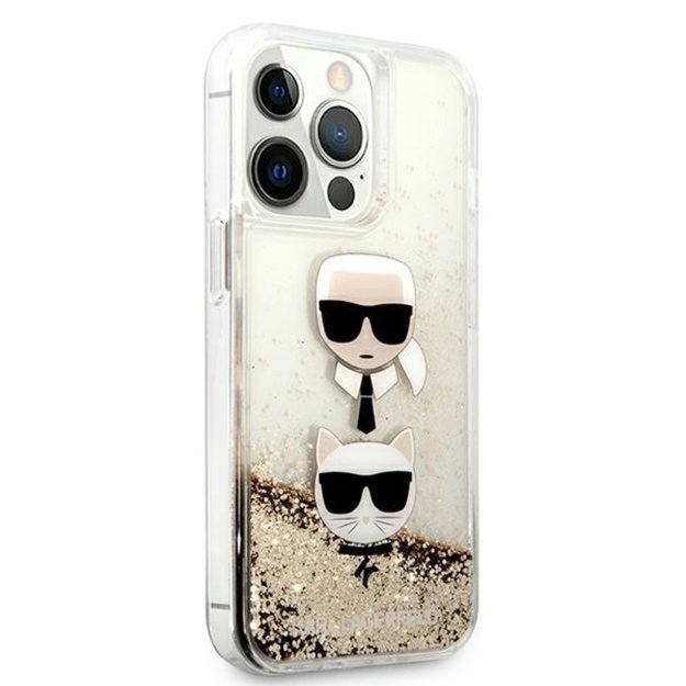 Karl Lagerfeld skysti blizgučiai Karl & Choupette Head – dėklas, skirtas iPhone 13 Pro Max (auksinis) 4