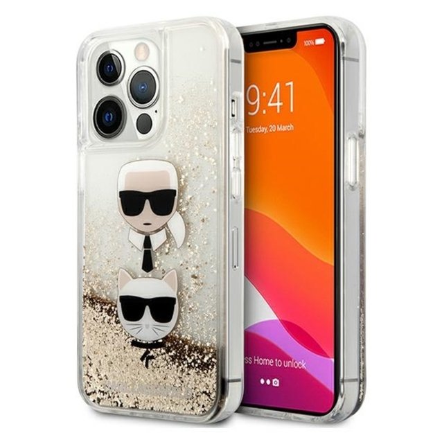 Karl Lagerfeld skysti blizgučiai Karl & Choupette Head – dėklas, skirtas iPhone 13 Pro Max (auksinis) 1
