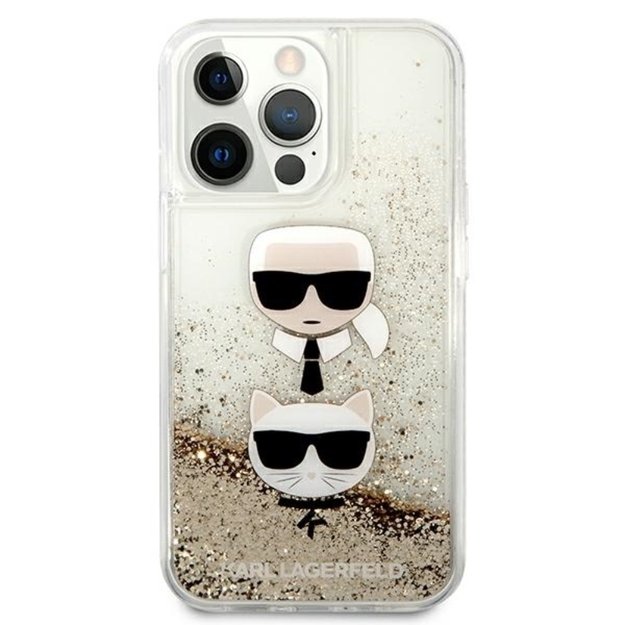 Karl Lagerfeld skysti blizgučiai Karl & Choupette Head – dėklas, skirtas iPhone 13 Pro Max (auksinis) 3