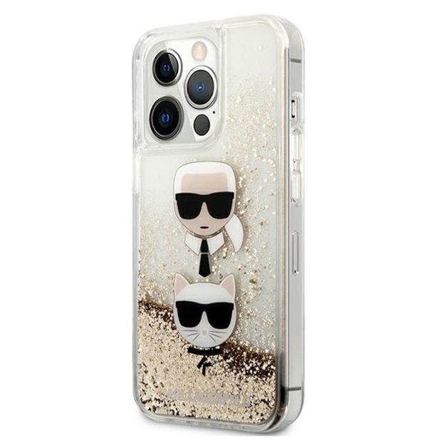 Karl Lagerfeld skysti blizgučiai Karl & Choupette Head – dėklas, skirtas iPhone 13 Pro Max (auksinis) 2