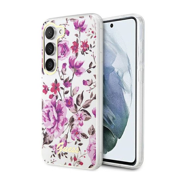 Guess Flower Collection – dėklas, skirtas Samsung Galaxy S23 (baltas)