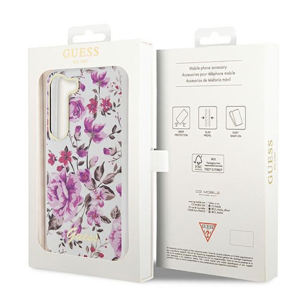 Guess Flower Collection – dėklas, skirtas Samsung Galaxy S23 (baltas)