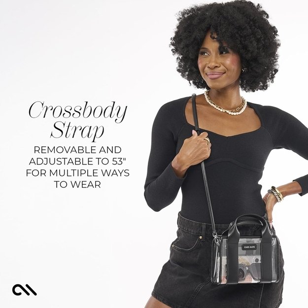 „Case-Mate“ mikro krepšys – vandeniui atsparus pečių krepšys (vidurnakčio juodas / skaidrus) 16