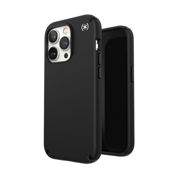 Speck Presidio2 Pro – iPhone 14 Pro dėklas su MICROBAN danga (juoda / juoda / balta)