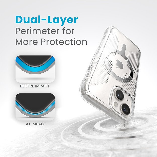 Speck Gemshell Grip + MagSafe – dėklas, skirtas iPhone 16e / iPhone 15 / iPhone 14 / iPhone 13 (Clear / Chrome Finish) 18