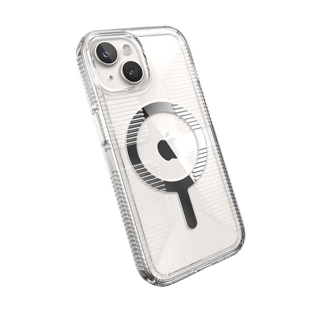 Speck Gemshell Grip + MagSafe – dėklas, skirtas iPhone 16e / iPhone 15 / iPhone 14 / iPhone 13 (Clear / Chrome Finish) 16