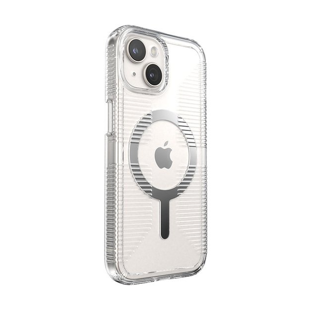 Speck Gemshell Grip + MagSafe – dėklas, skirtas iPhone 16e / iPhone 15 / iPhone 14 / iPhone 13 (Clear / Chrome Finish) 15