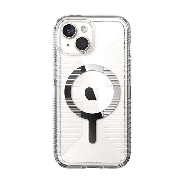 Speck Gemshell Grip + MagSafe – dėklas, skirtas iPhone 16e / iPhone 15 / iPhone 14 / iPhone 13 (Clear / Chrome Finish) 21