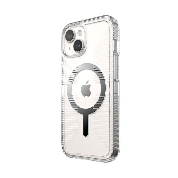 Speck Gemshell Grip + MagSafe – dėklas, skirtas iPhone 16e / iPhone 15 / iPhone 14 / iPhone 13 (Clear / Chrome Finish) 14