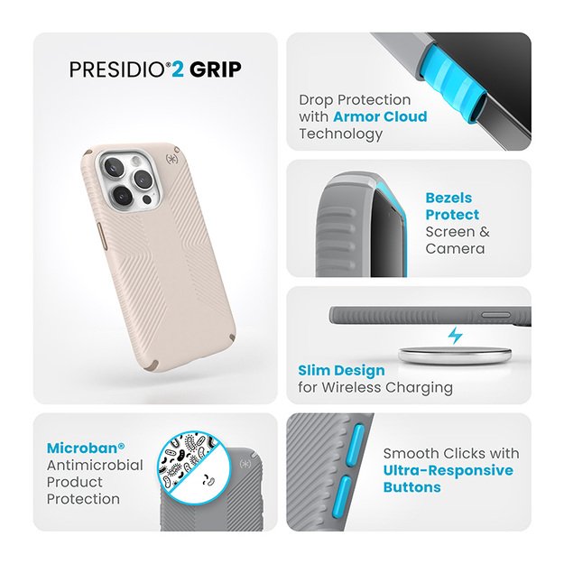 „Speck Presidio2 Grip“ – „iPhone 15 Pro“ dėklas (balintas kaulas / „Heirloom Gold“ / „Hazel Brown“) 10