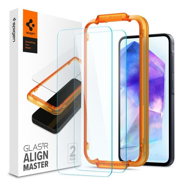 Spigen Alm Glas.TR 2-Pack – grūdintas stiklas, skirtas Samsung Galaxy A55 5G (skaidrus)