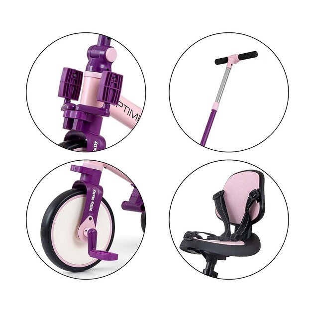 Milly Mally Optimus Max 5in1 tricycle with guide bar pink