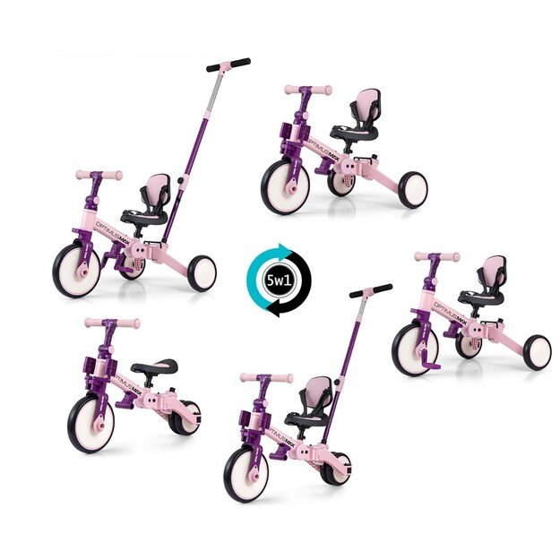 Milly Mally Optimus Max 5in1 tricycle with guide bar pink