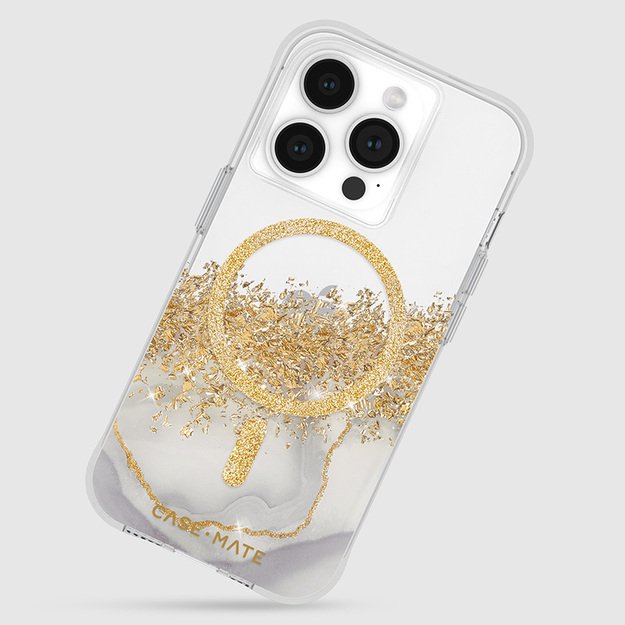 „Case-Mate Karat MagSafe“ – auksu dekoruotas „iPhone 15 Pro“ dėklas (marmuras)