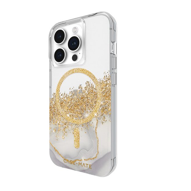 „Case-Mate Karat MagSafe“ – auksu dekoruotas „iPhone 15 Pro“ dėklas (marmuras)
