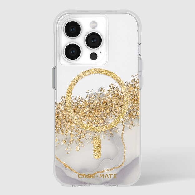 „Case-Mate Karat MagSafe“ – auksu dekoruotas „iPhone 15 Pro“ dėklas (marmuras)