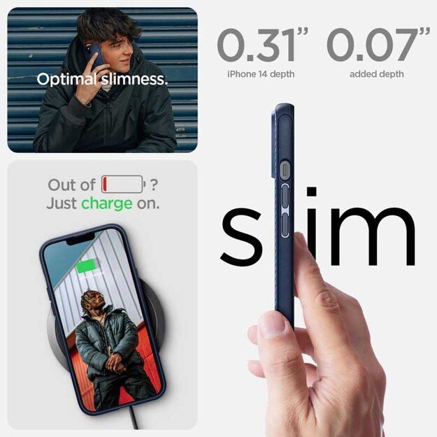 „Spigen Mag Armor“ – dėklas, skirtas „iPhone 14 Plus“ (tamsiai mėlynas)