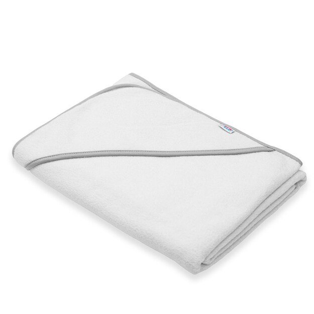 Kūdikio kilpinis rankšluostis su gobtuvu New Baby BASIC 100x100 baltai pilkas