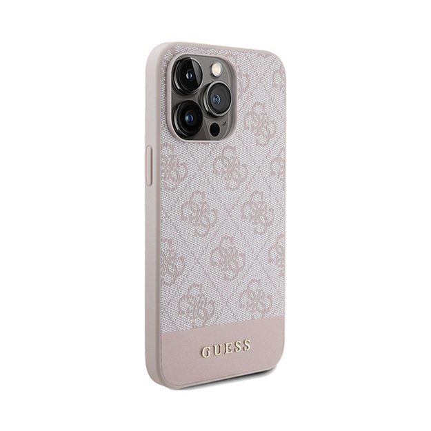 „Guess 4G Bottom Stripe“ kolekcija – „iPhone 15 Pro Max“ dėklas (rožinis)