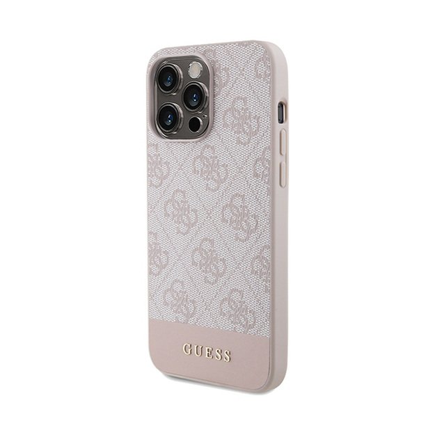 „Guess 4G Bottom Stripe“ kolekcija – „iPhone 15 Pro Max“ dėklas (rožinis)