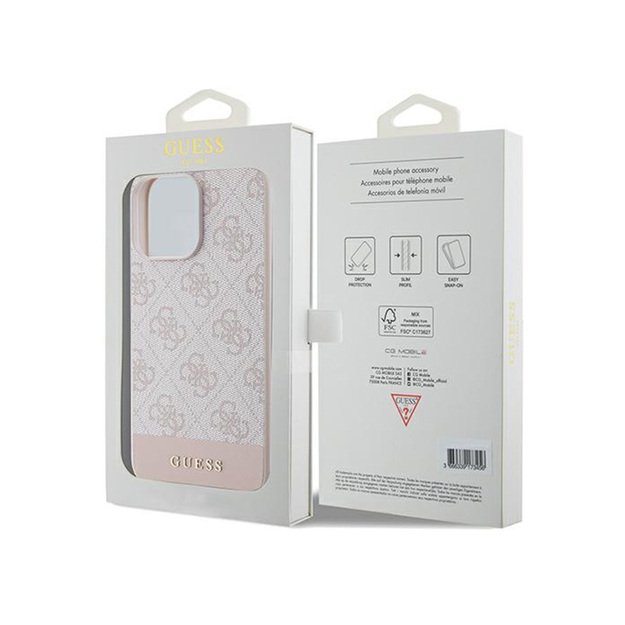 „Guess 4G Bottom Stripe“ kolekcija – „iPhone 15 Pro Max“ dėklas (rožinis)