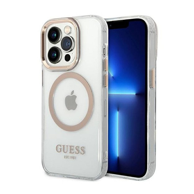 „Guess Metal Outline MagSafe“ dėklas, skirtas „iPhone 14 Pro“ (skaidrus)