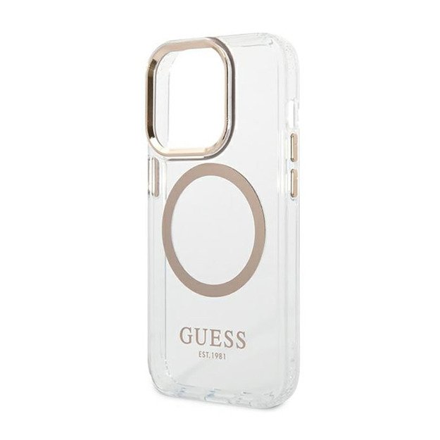 „Guess Metal Outline MagSafe“ dėklas, skirtas „iPhone 14 Pro“ (skaidrus)