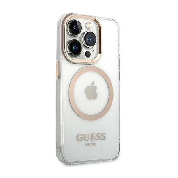„Guess Metal Outline MagSafe“ dėklas, skirtas „iPhone 14 Pro“ (skaidrus)