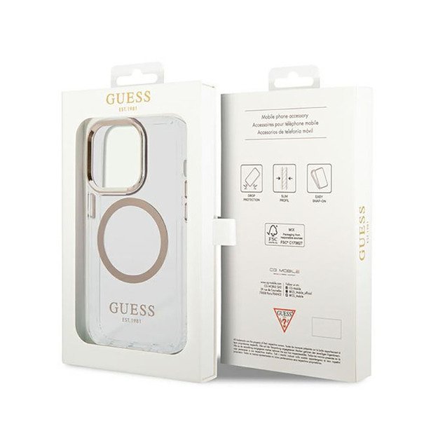 „Guess Metal Outline MagSafe“ dėklas, skirtas „iPhone 14 Pro“ (skaidrus)