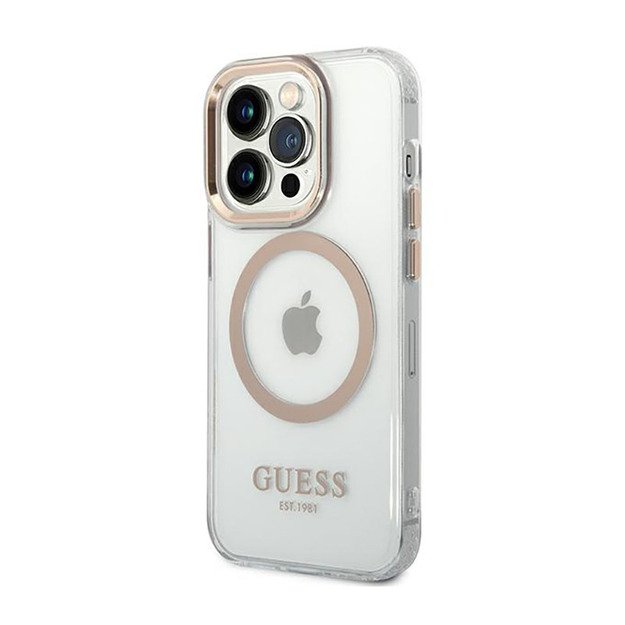 „Guess Metal Outline MagSafe“ dėklas, skirtas „iPhone 14 Pro“ (skaidrus)